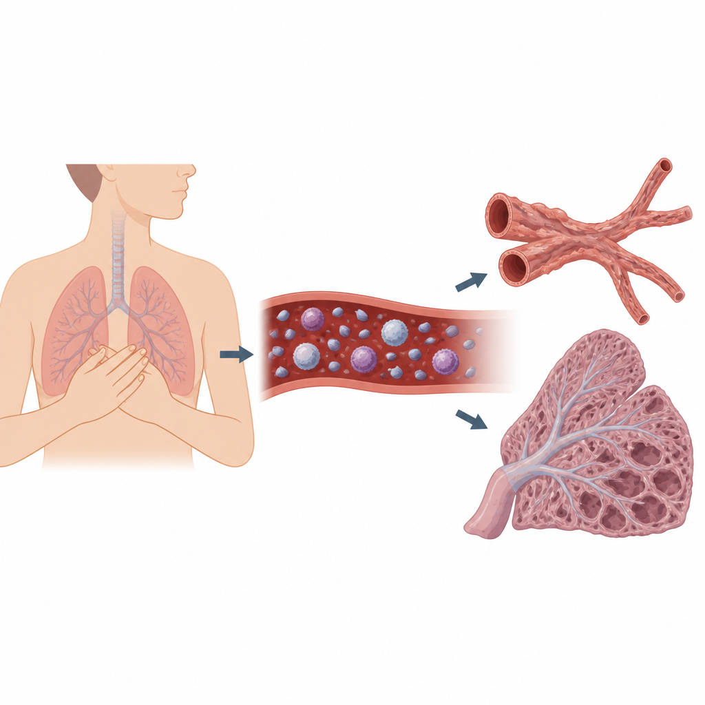 Figure 1. How altered white blood cells and blood particles in systemic sclerosis can scar blood vessels and lungs.