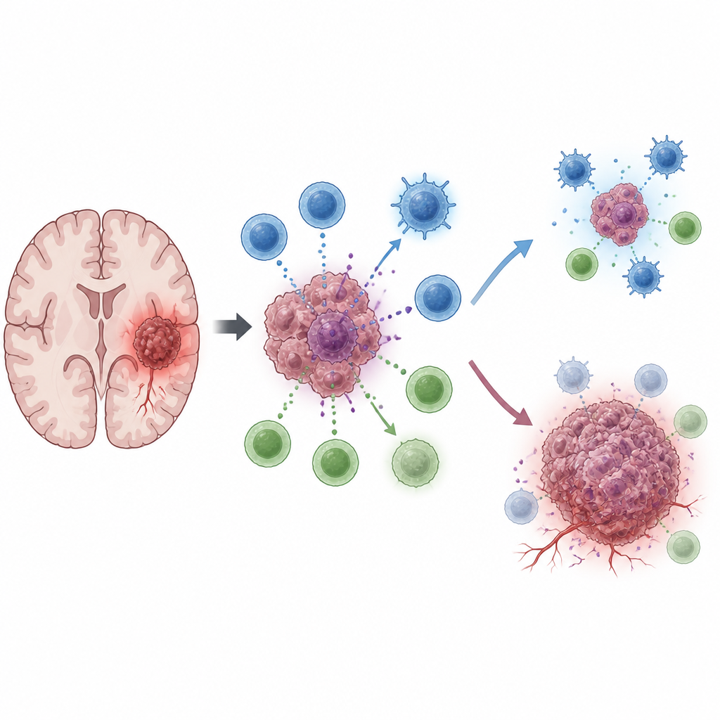 Figure 1. How a tumor-made protein reshapes nearby immune cells and changes brain tumor growth.