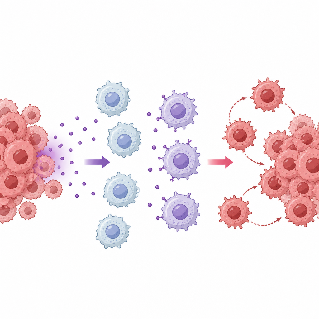 Figure 2. How signals from brain tumor cells steer macrophages and influence tumor size step by step.