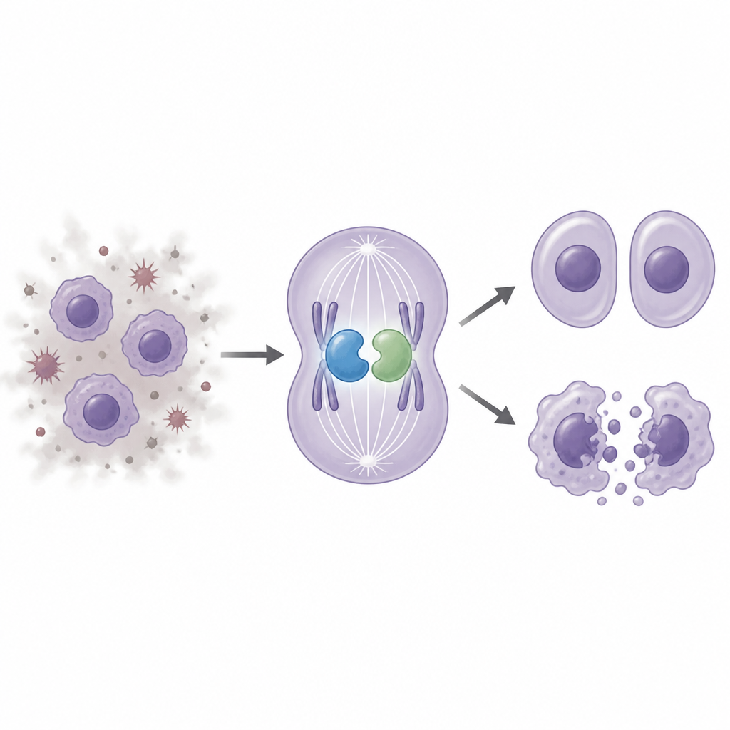 Figure 1. How a protein partnership helps dividing breast cancer cells survive stressful conditions during cell division.