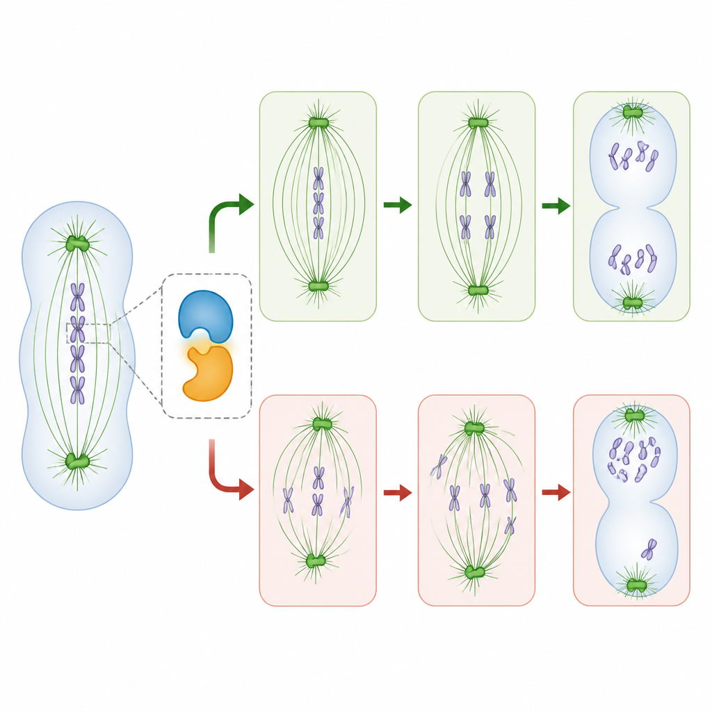 Figure 2. How two proteins coordinate centrosome separation and chromosome segregation to prevent cell death under mitotic stress.