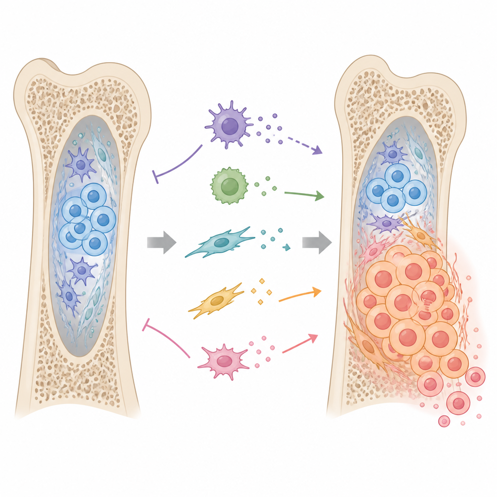 Figure 2. Signals from bone marrow and immune cells can keep cancer stem cells dormant or trigger their regrowth into metastases.