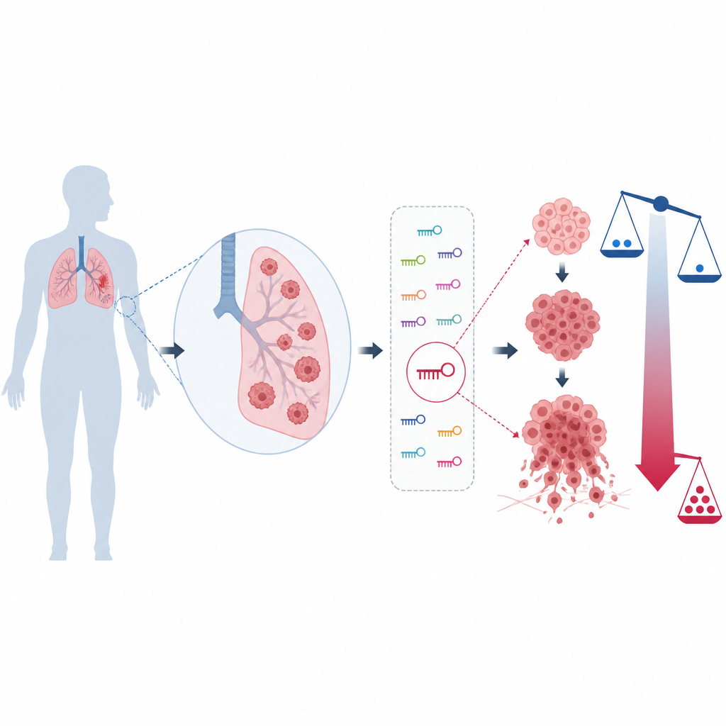 Figure 1. How groups of tiny RNAs help lung tumors grow and spread in the body