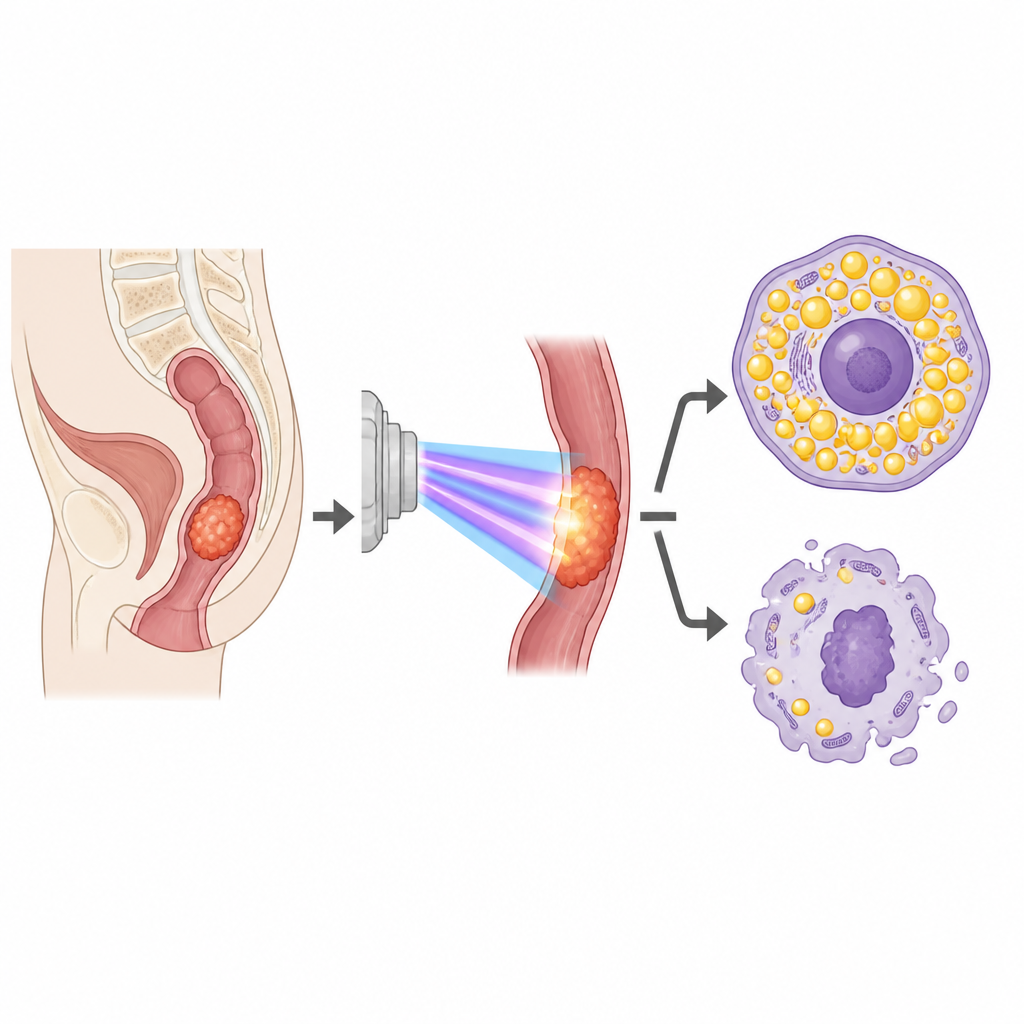 Figure 1. Las células de cáncer de recto cargadas de grasa pueden resistir mejor la radiación, haciendo que algunos tumores respondan menos al tratamiento estándar.