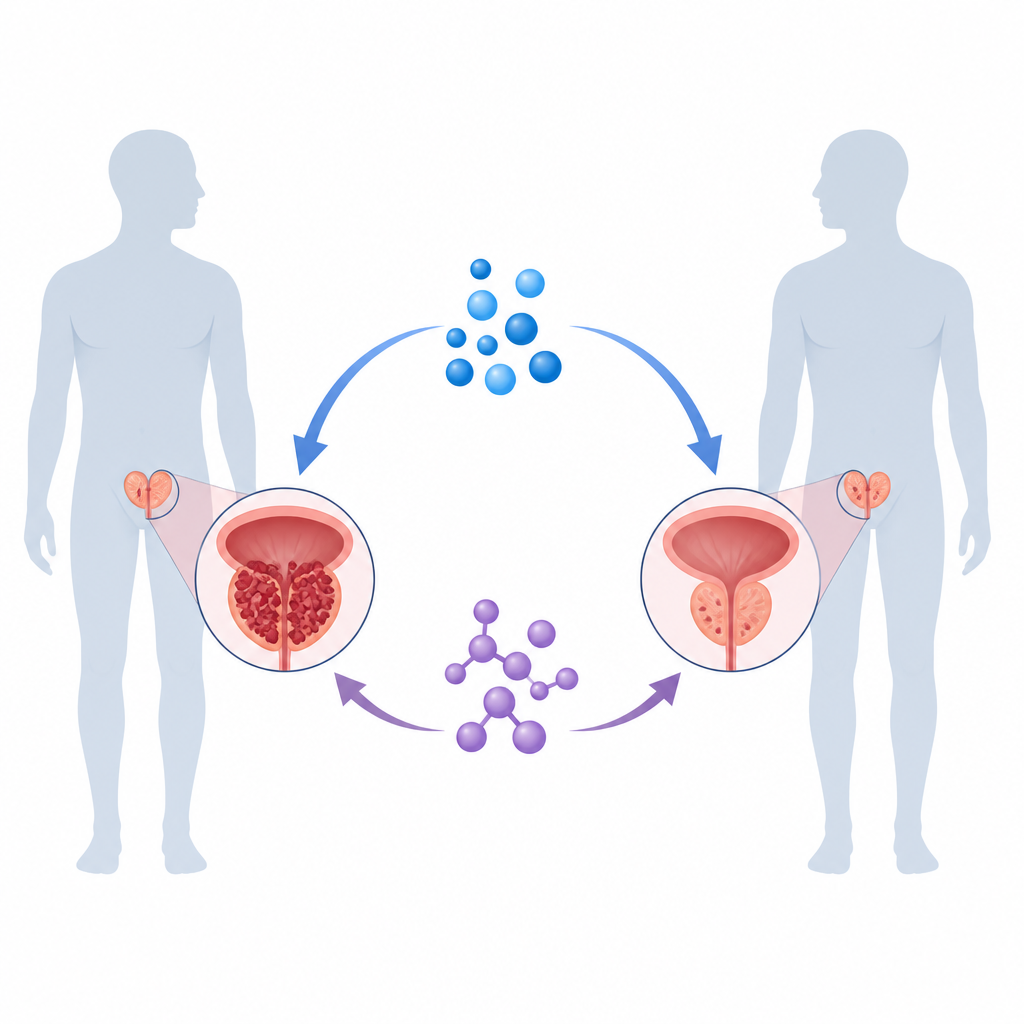 Figure 1. Dwulekowa kombinacja wyłącza główny sygnał nowotworu i jego drogę zapasową, zmniejszając oporne guzy prostaty.