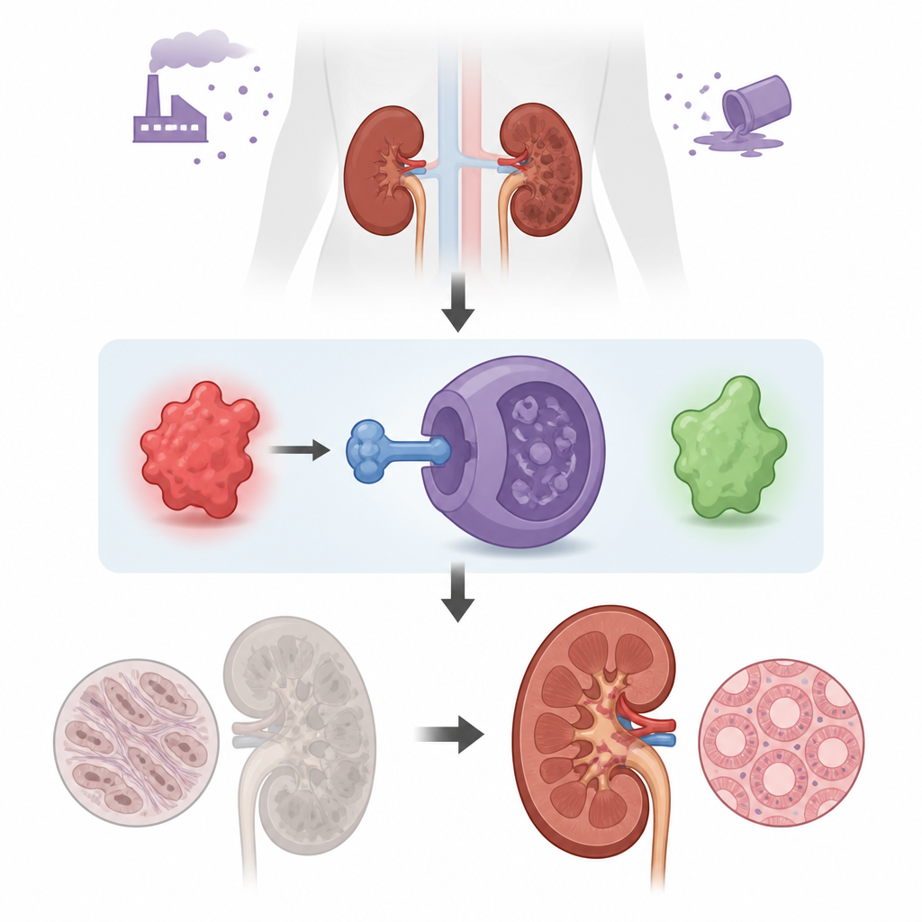 Figure 1. How a designer molecule helps injured kidneys heal better and avoid long term scarring.