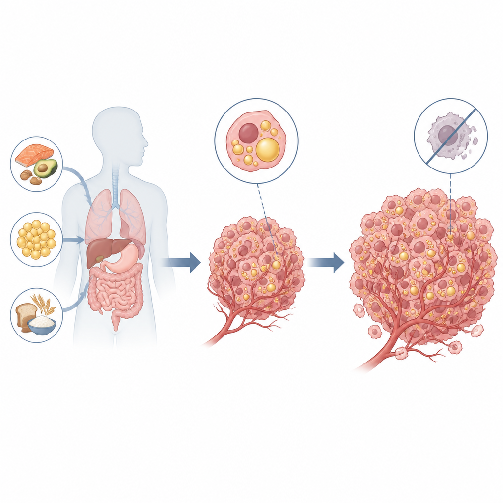 Figure 1. Cancer cells use their own fat production to power growth and survival signals.