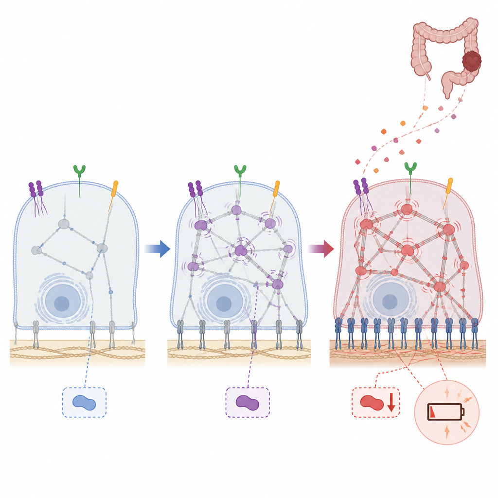 Figure 2. Come la modifica di una proteina di controllo indebolisce l’aderenza e l’energia di una cellula tumorale per la disseminazione