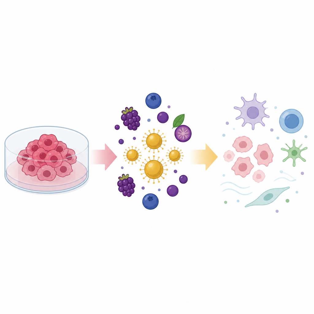Figure 1. Berries on gold nanoparticles helping aggressive breast cancer cells shut down harmful growth signals.