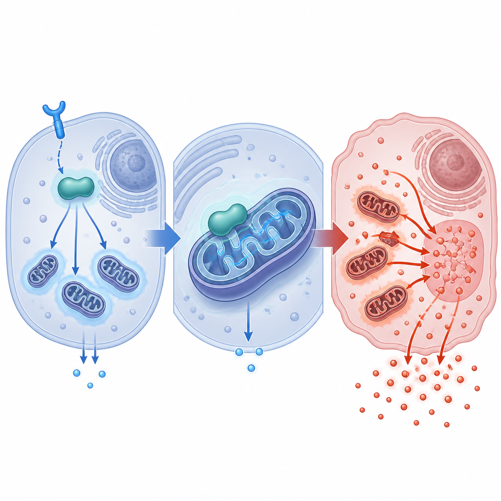 Figure 2. Inside cancer cells, a receptor and its partner protein tame energy factories and reduce lactate buildup that fuels growth.