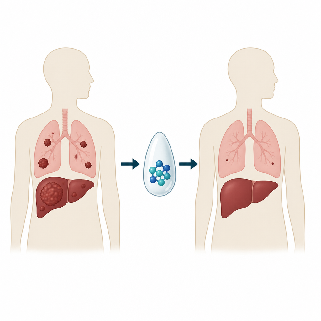 Figure 1. A plant-derived drug calms aggressive liver cancer and lung spread by switching off key growth signals.