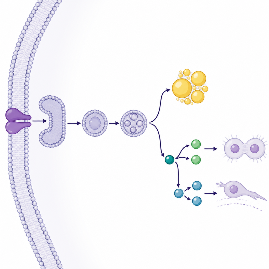 Figure 2. Innerhalb einer Krebszelle verbindet ein Protein Stresssignale und Fettaufbau und treibt sowohl Zellteilung als auch Bewegung voran