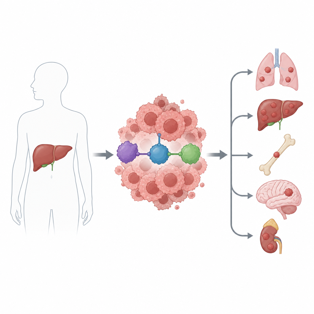 Figure 1. How a single protein in liver tumors helps cells spread from the liver to distant organs.