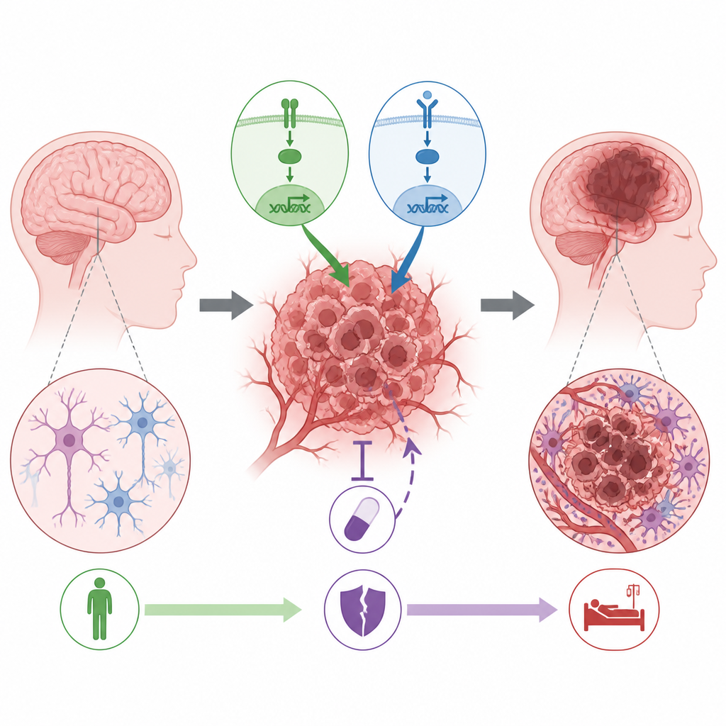 Figure 1. How two molecular signals in brain tumors jointly drive resistance to chemotherapy and worse outcomes for patients.