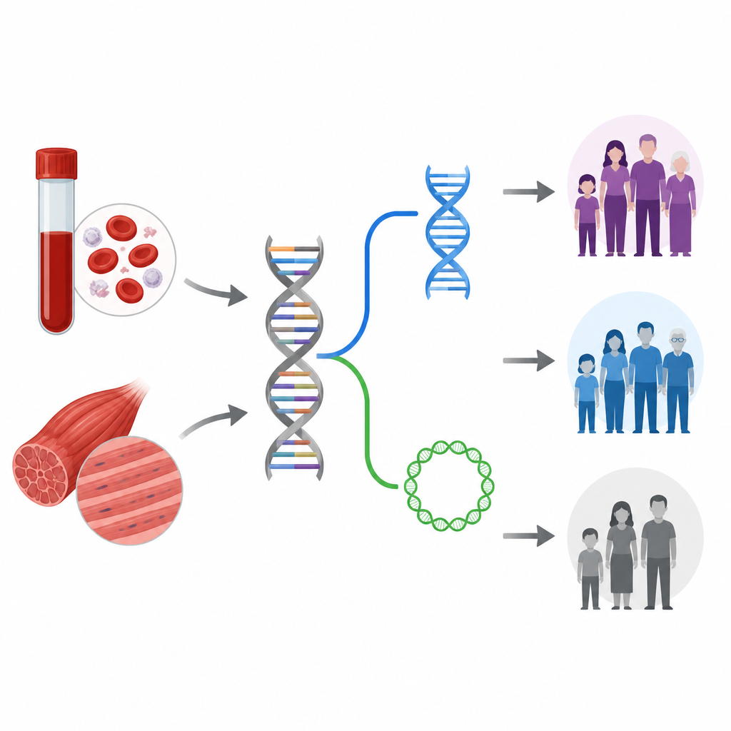 Figure 2. Tek bir genom testinin örneklerden hem çekirdek hem de mitokondriyal DNA’yı nasıl okuyarak hastaları farklı tanı sonuçlarına ayırdığı.