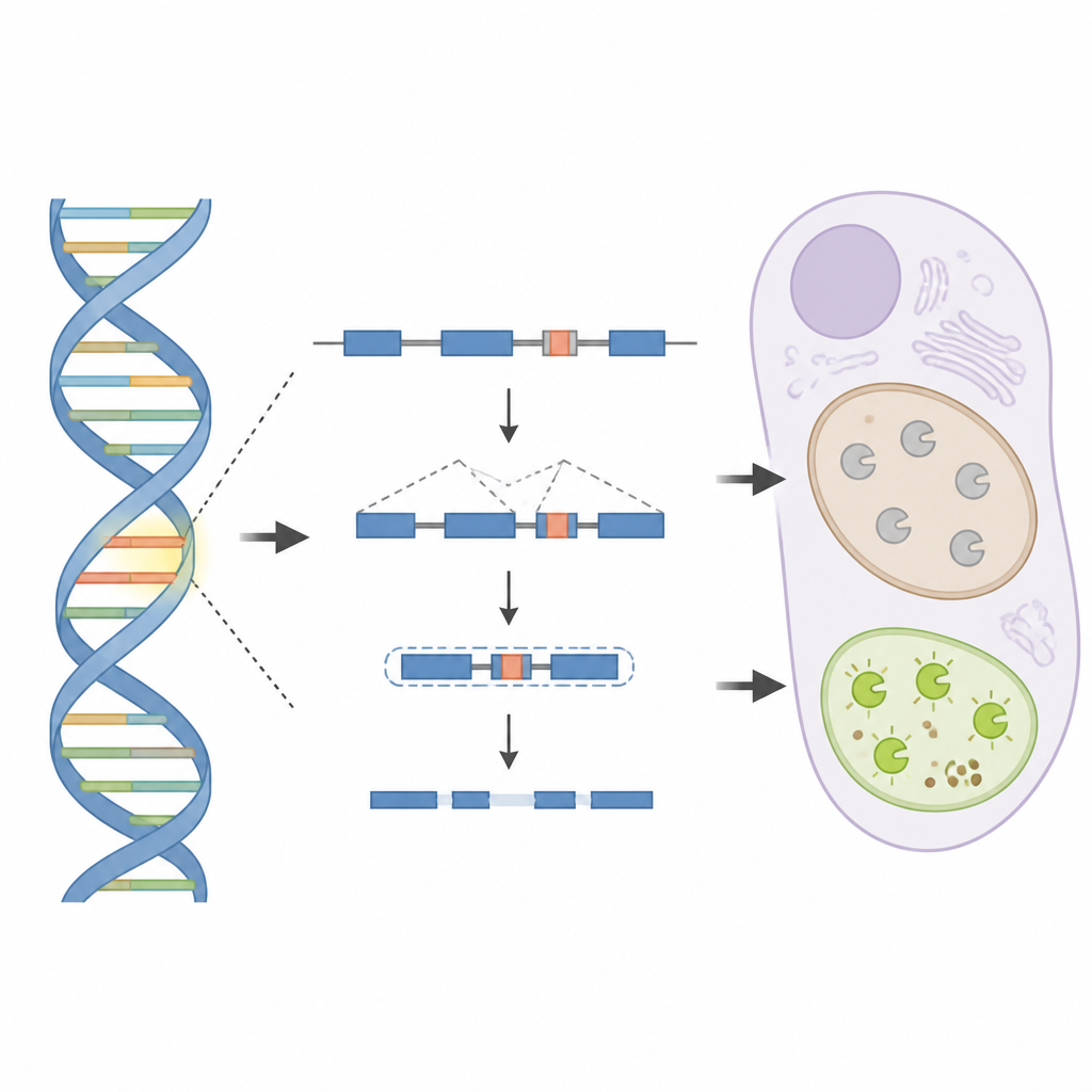 Figure 2. How a hidden DNA change creates an extra gene fragment that disrupts pigment enzyme production.