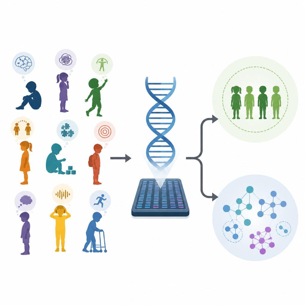 Figure 1. Testes genéticos em etapas vinculam os transtornos cerebrais infantis a genes conhecidos e novos, mantendo os custos de sequenciamento sob controle.