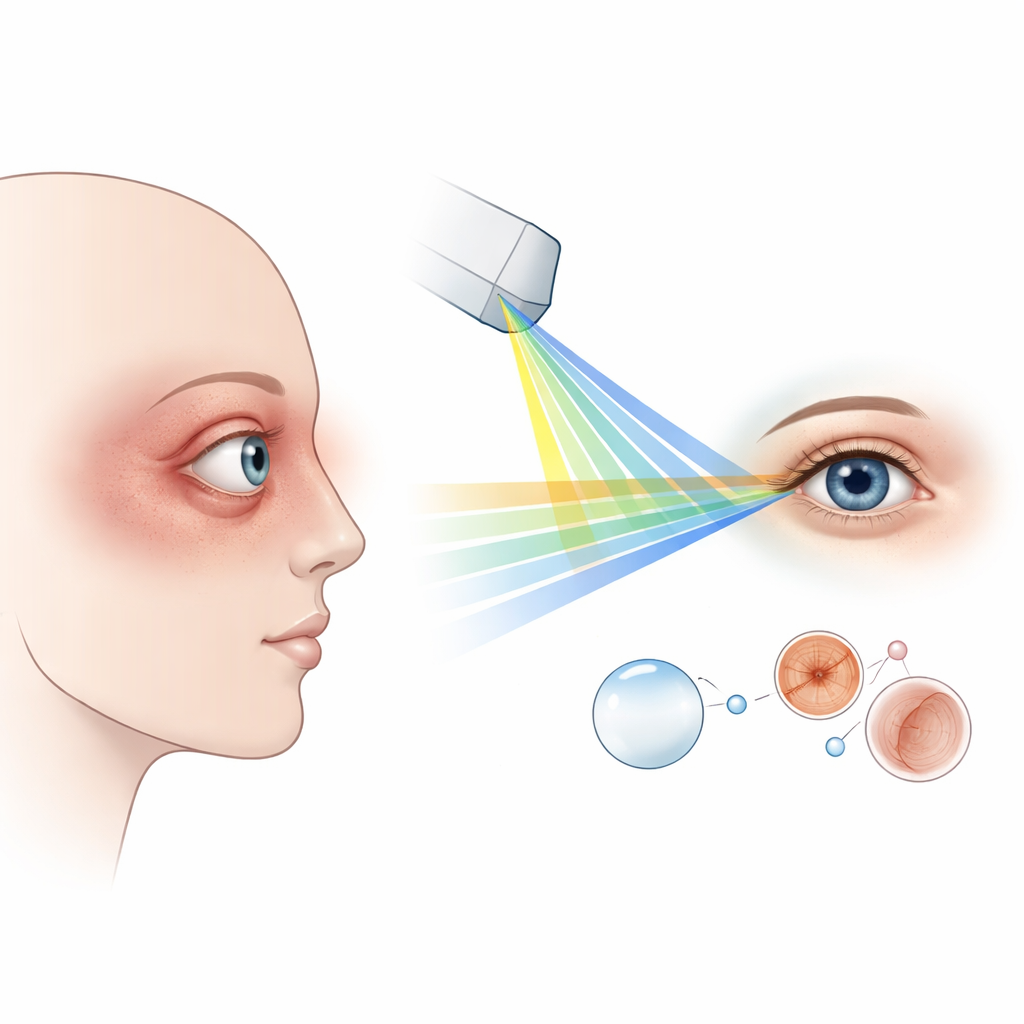Figure 1. Cómo la radiación ocular para la enfermedad ocular relacionada con la tiroides puede aliviar los síntomas pero también conllevar ciertos riesgos a largo plazo.