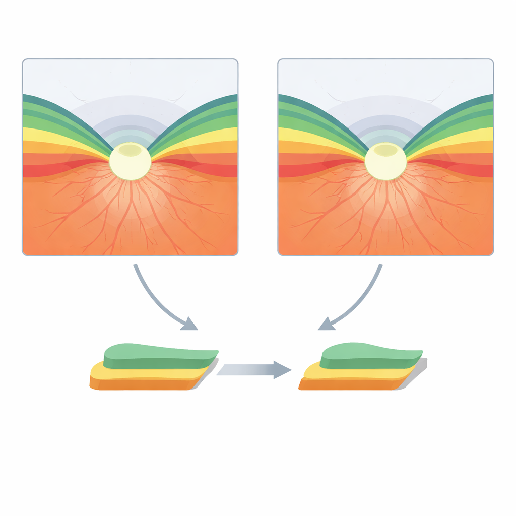 Figure 2. Scansioni oculari affiancate di due apparecchi mostrano misurazioni del nervo ottico quasi identiche.