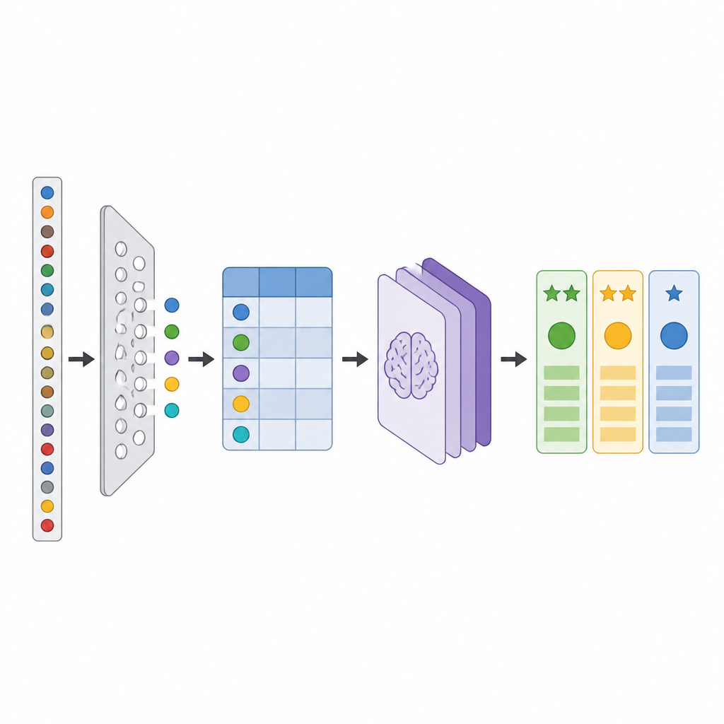 Figure 2. Flusso passo dopo passo dei dati sulle varianti genetiche in un sistema AI guidato dal database che filtra, valuta e raffina risposte più accurate.