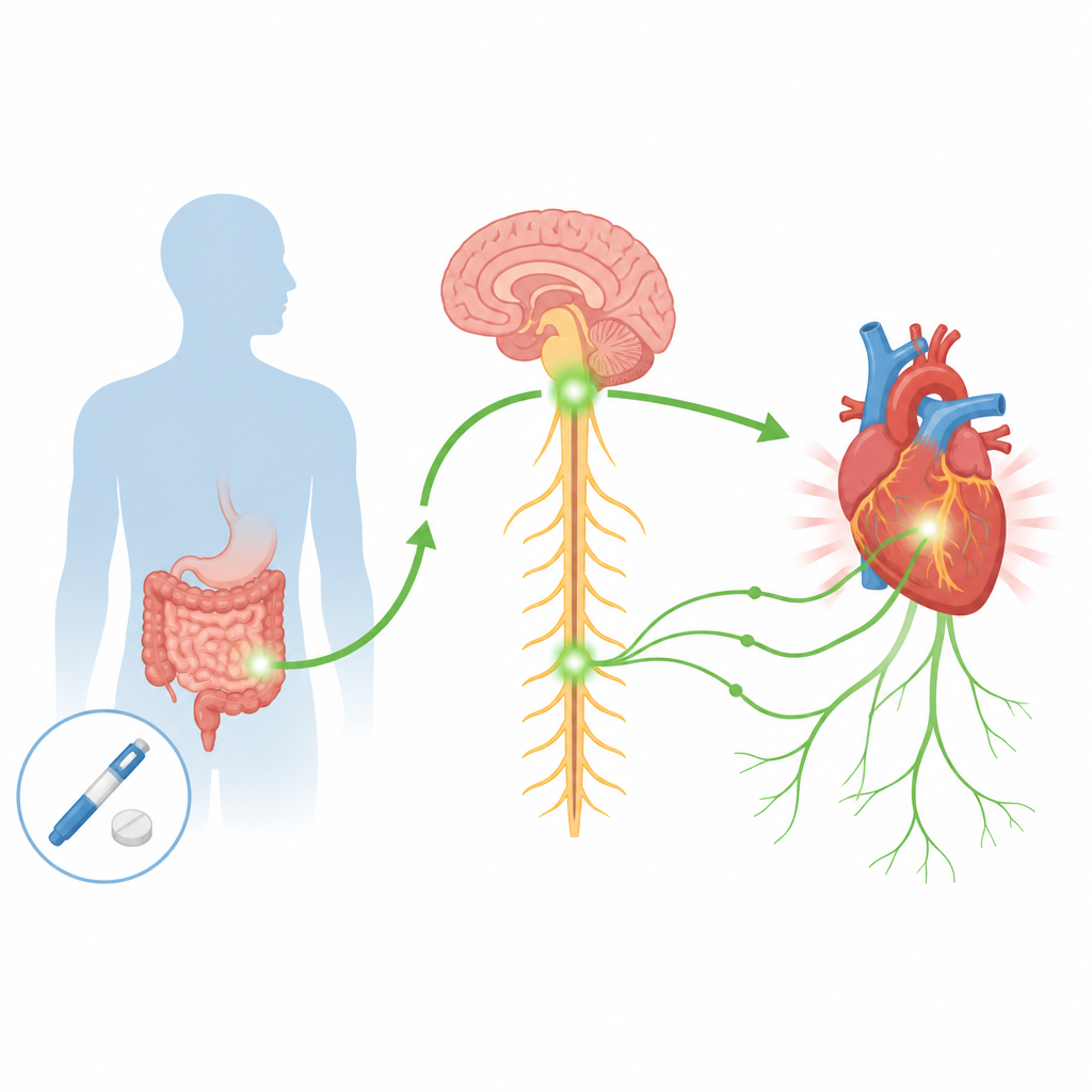 Figure 1. Hoe een diabeteshormoonmedicijn zenuwsignalen kan versterken die het hart versnellen.