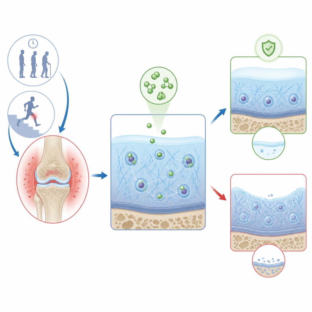Figure 1. Protective molecules in knee cartilage help balance wear and repair to slow osteoarthritis damage.