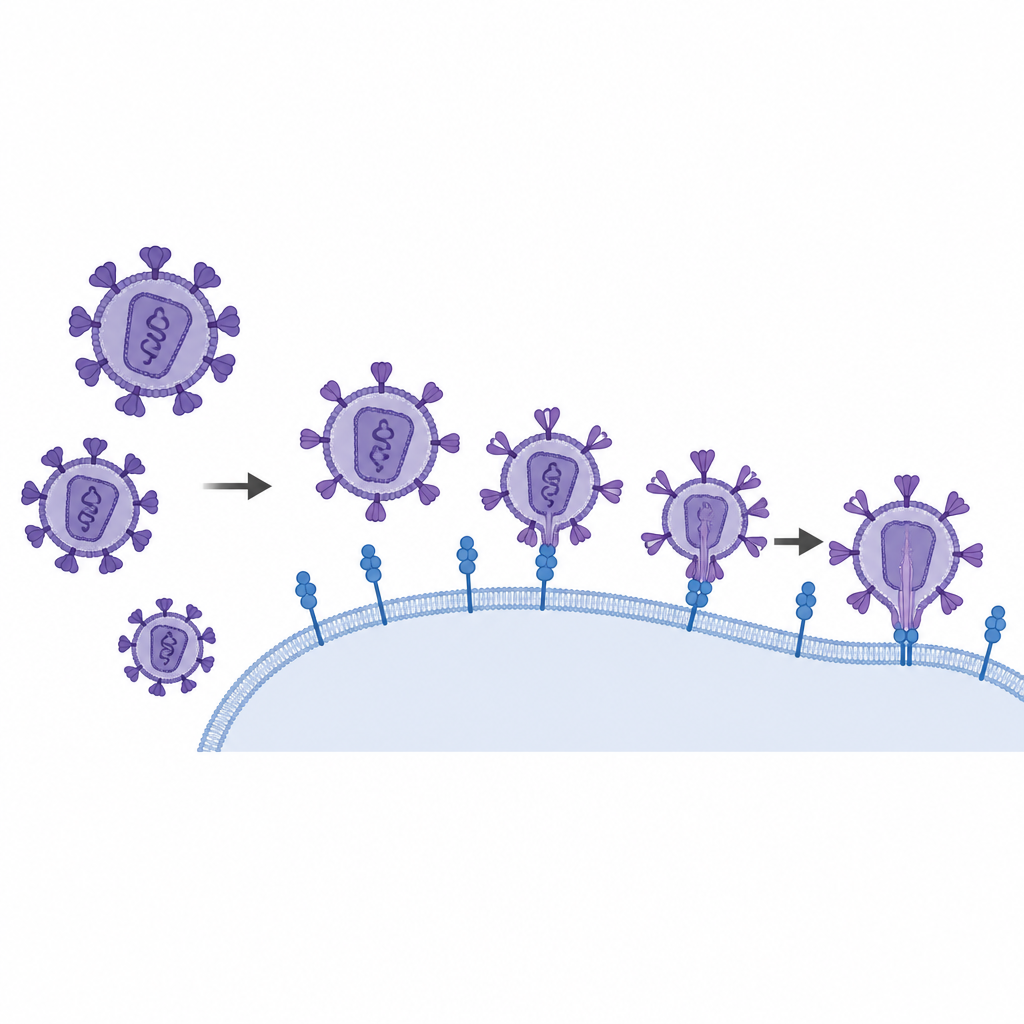 Figure 1. Wie der HIV‑Spike auf der Virusoberfläche sich allmählich öffnet, um dem Virus das Eindringen in menschliche Immunzellen zu ermöglichen