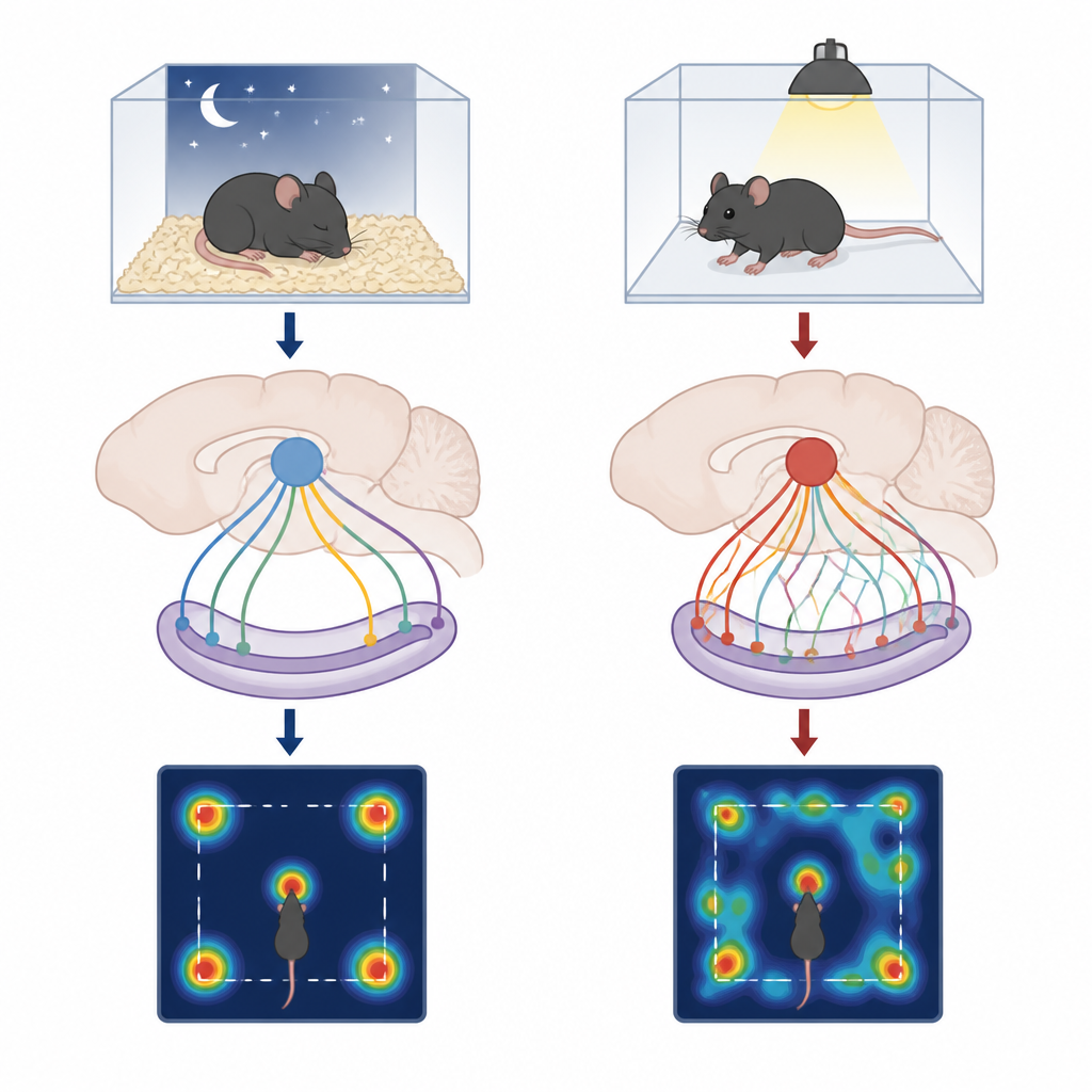 Figure 1. How poor sleep disrupts a brain pathway that helps mice remember where objects are in space.