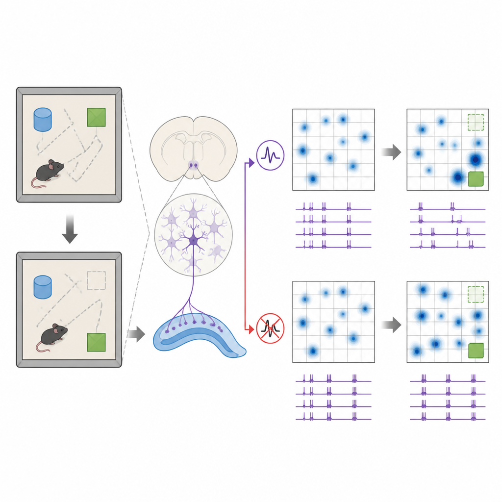 Figure 2. How specific septal neurons steer hippocampal place cells to track a moved object’s new location.