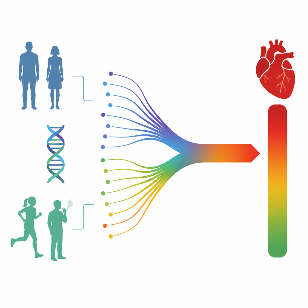 Figure 1. Tek bir DNA tabanlı skor, gelecekteki kalp hastalığı riskine ilişkin birçok genetik ipucunu tek bir resme dönüştürüyor.