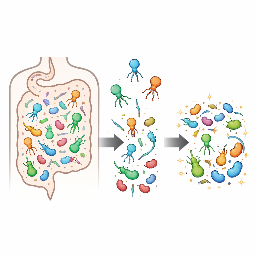 Figure 1. How gut bacteria survive viral attacks when only some cells are infected and others quietly resist.