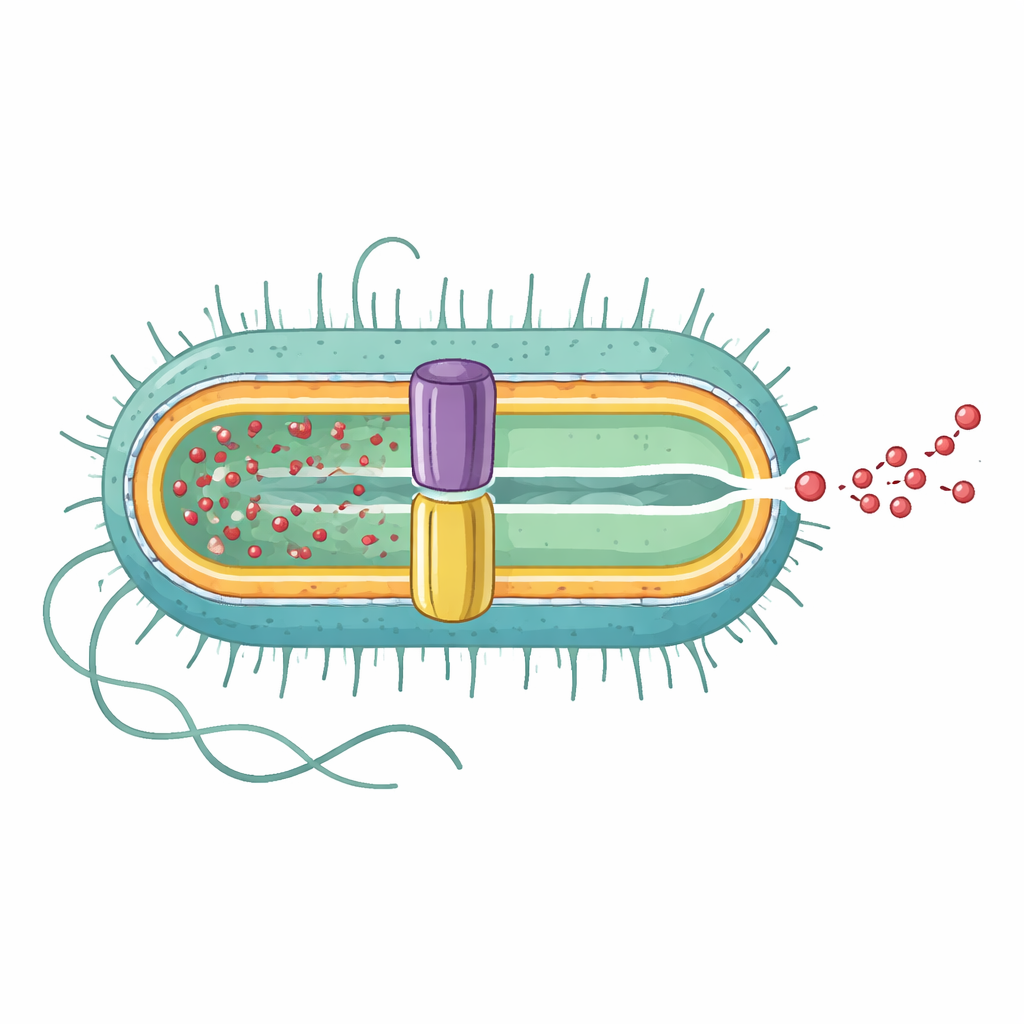 Figure 1. How a single molecular pump in double-walled bacteria ejects antibiotics in one step across both membranes