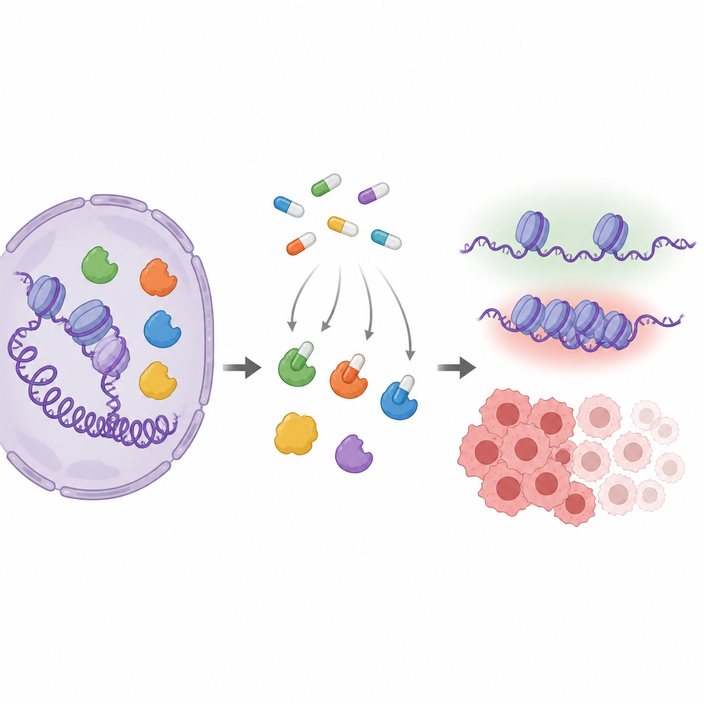 Figure 1. Hoe geneesmiddelmoleculen gerelateerde DNA-stelenzymen geleidelijk uitschakelen om de groei van kankercellen te vertragen