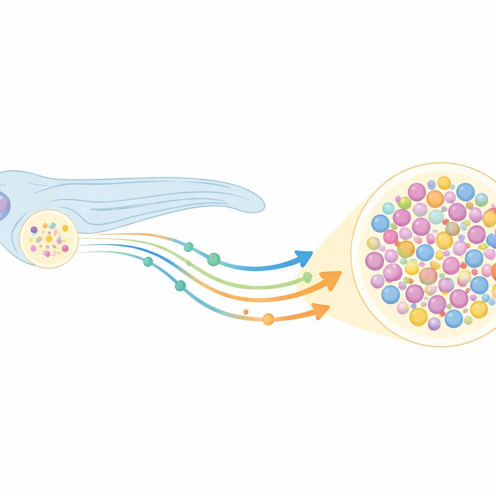 Figure 1. Un segnale di supporto negli embrioni di zebrafish aiuta le cellule germinali precoci a crescere fino a formare la popolazione futura completa di ovuli e spermatozoi.