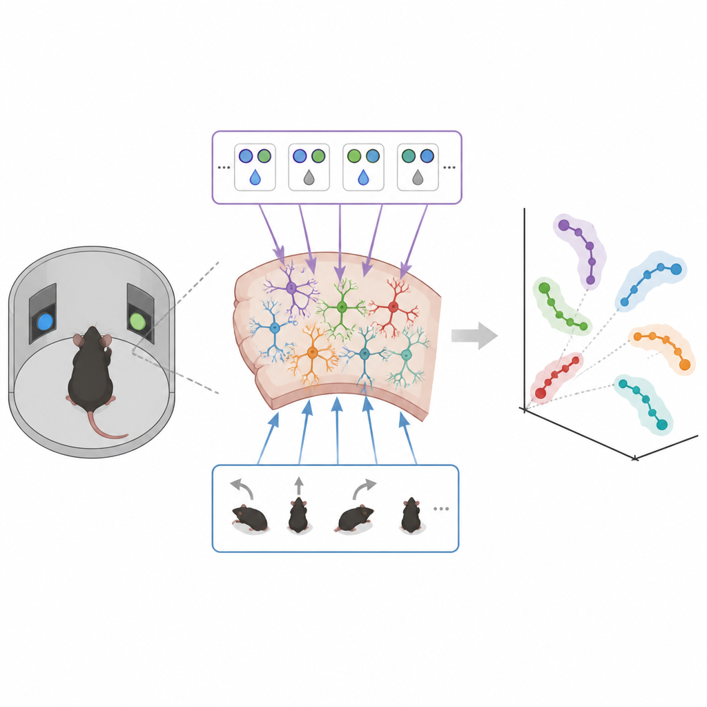 Figure 2. How specific neurons encode recent success or failure separately from movement, forming shared activity patterns across mice.