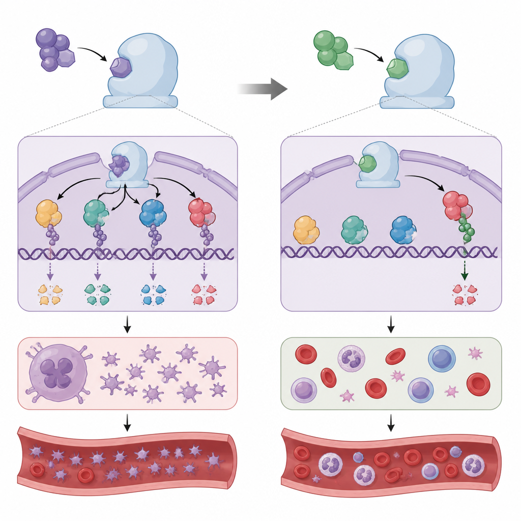 Figure 2. Hoe een herontworpen cereblon-binder het cellulaire afvalmachinerie stuurt om bloedregulatoren te sparen terwijl het beoogde doel wordt afgebroken.