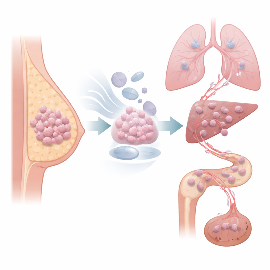Figure 1. Hormone treatment can leave behind slow cancer cells that quietly travel and seed new tumors years later.