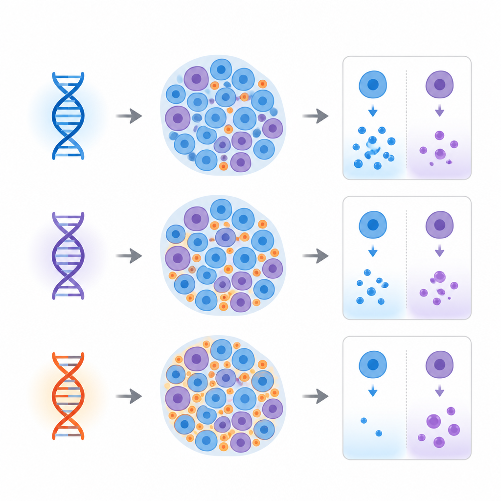 Figure 2. Genetische varianten beïnvloeden de abundanties van delta‑cellen in menselijke eilandjes, waardoor de balans tussen insuline en glucagon op microscopisch niveau verandert.