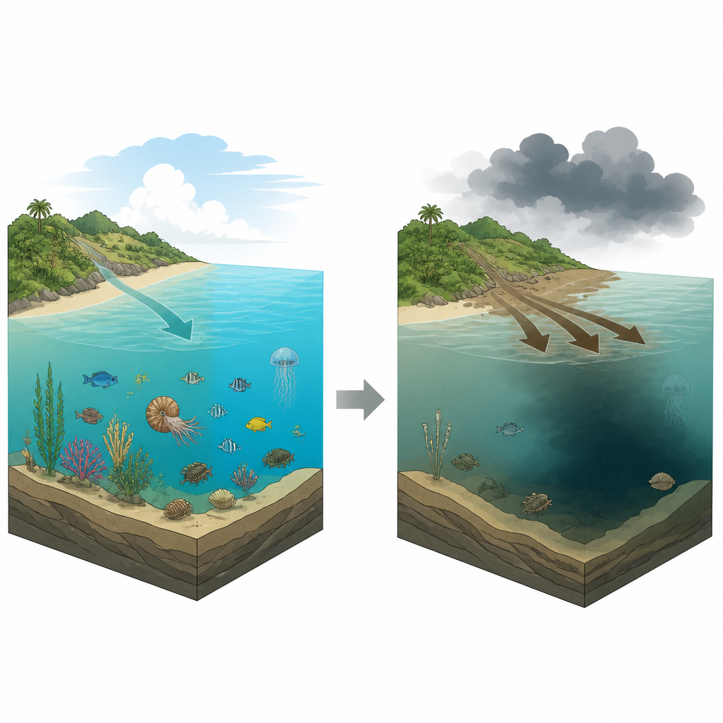 Figure 1. De brèves poussées de nutriments dans les océans anciens ont perturbé la vie marine et le climat, contribuant à déclencher des extinctions massives précoces.