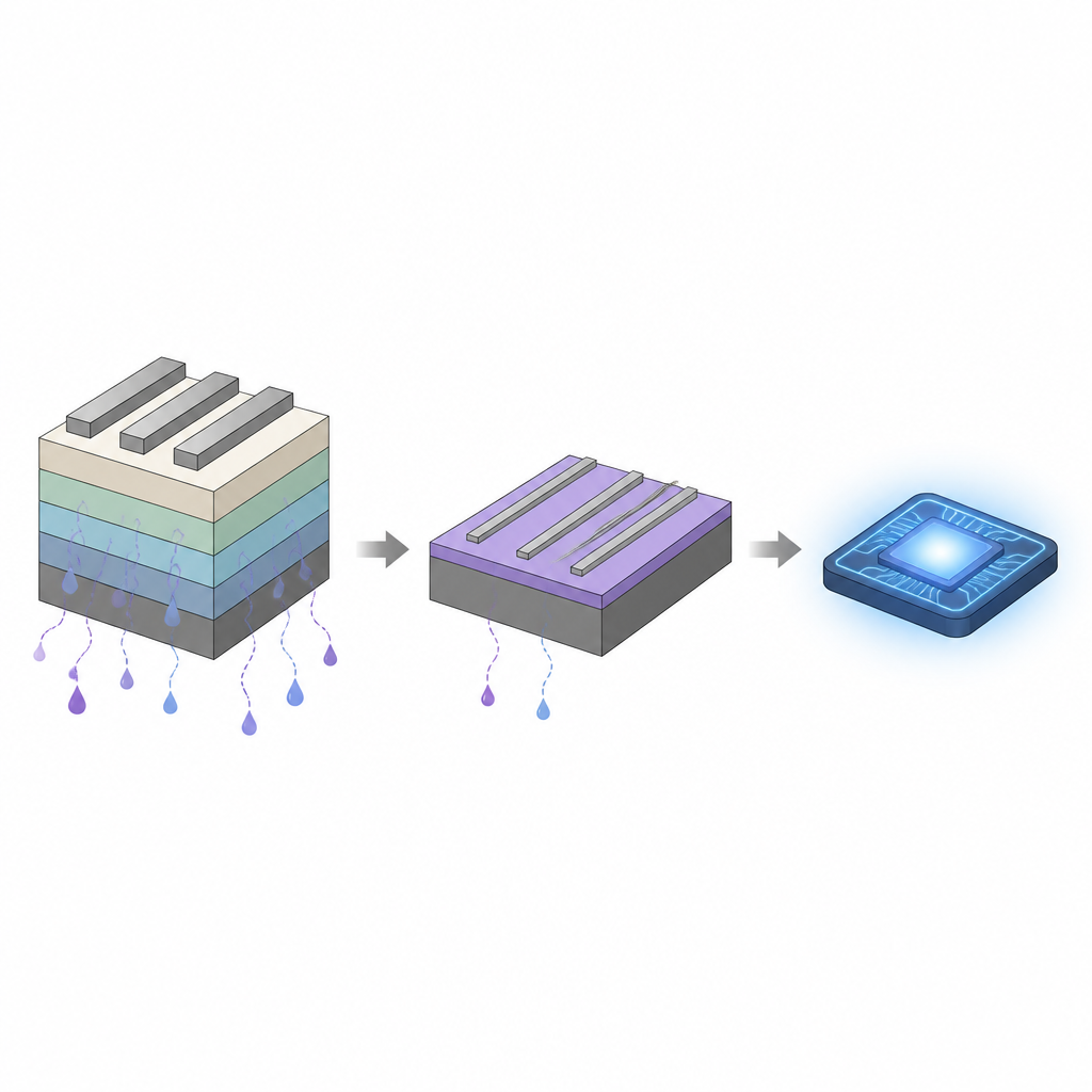Figure 1. Comment un nouvel isolant ultrafin aide les minuscules puces 2D à limiter la consommation d’énergie et à contrôler le courant plus proprement.