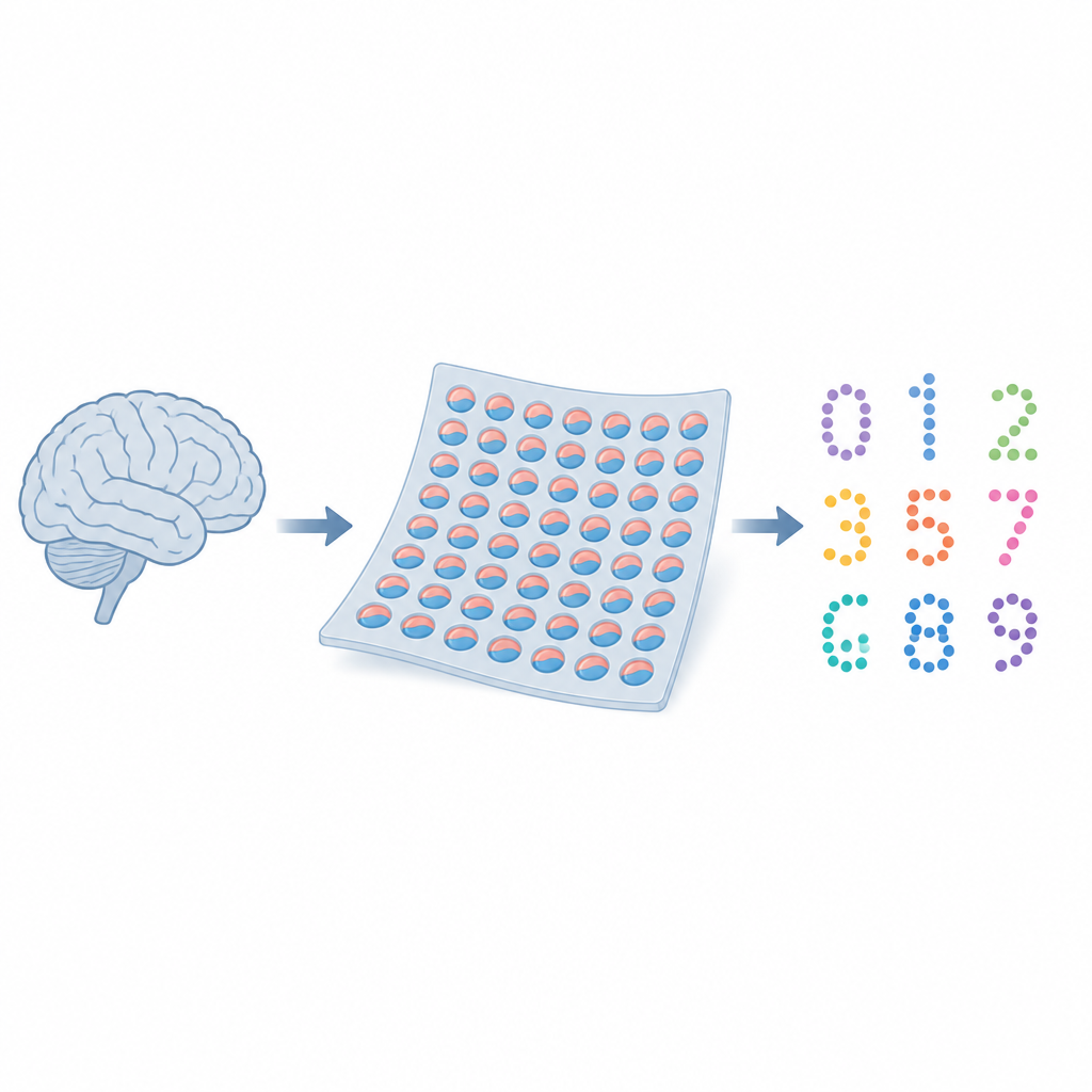 Figure 1. Miękki chip z żelu wykorzystuje przemieszczające się jony do naśladowania obliczeń podobnych do mózgowych na siatce drobnych porów