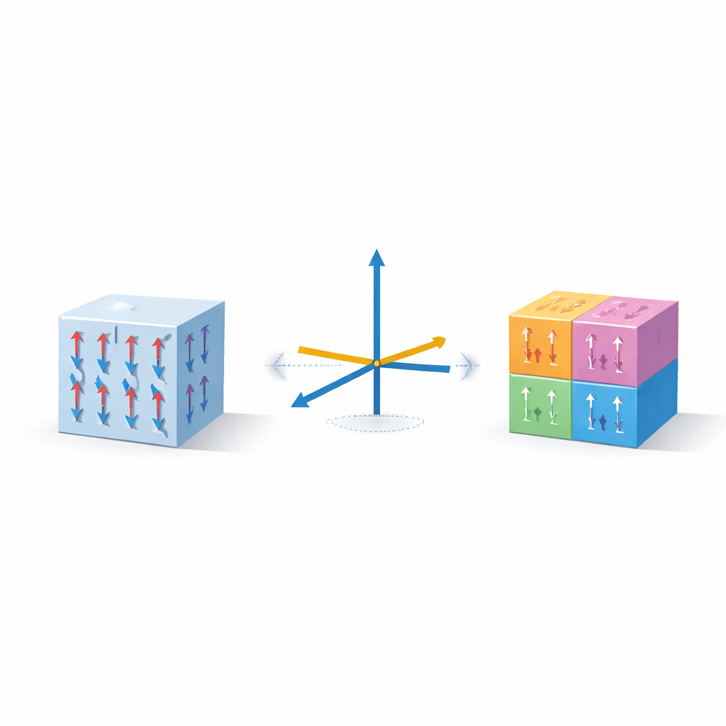 Figure 2. Crossed fields reshape internal magnetic domains in an antiferromagnet to select one of four stable states.