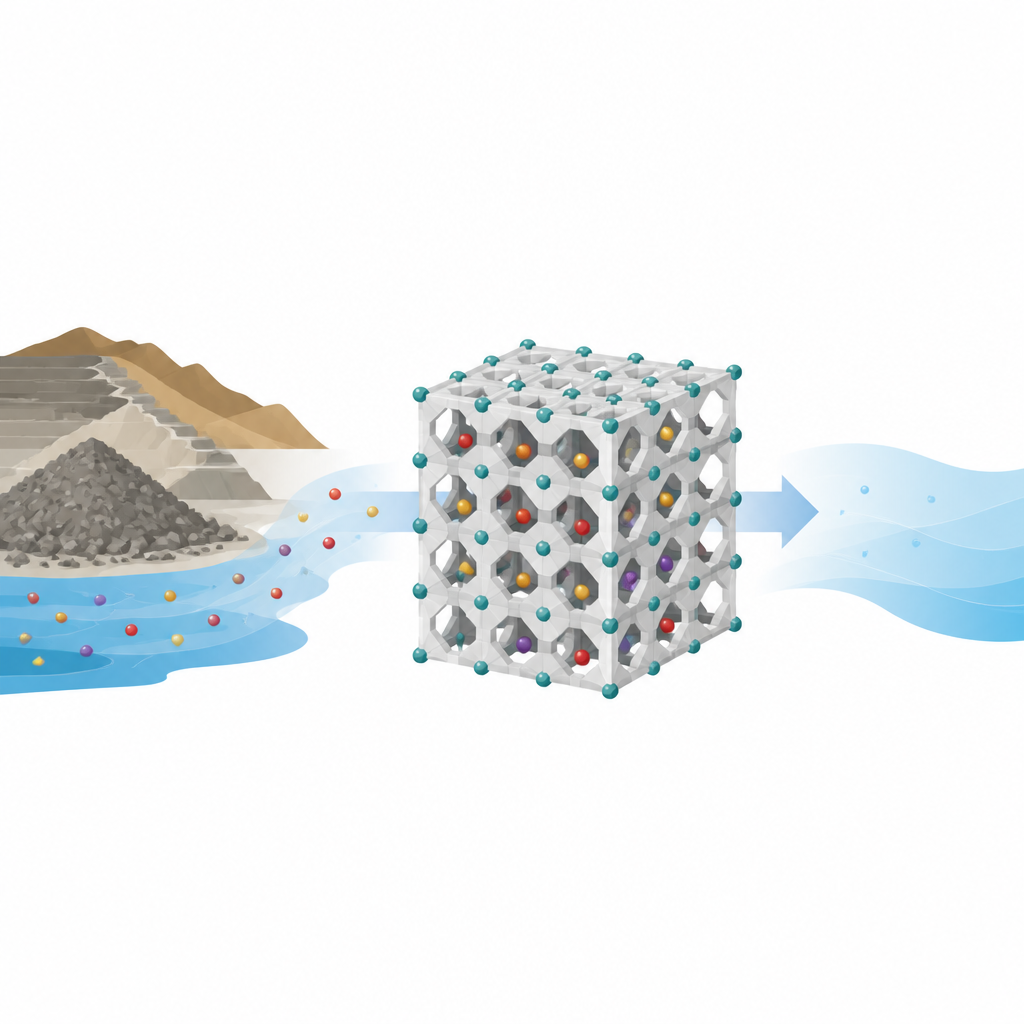 Figure 1. Materiale cristallino poroso che estrae il radio dall’acqua contaminata delle miniere per rilasciare acqua più pulita a valle.