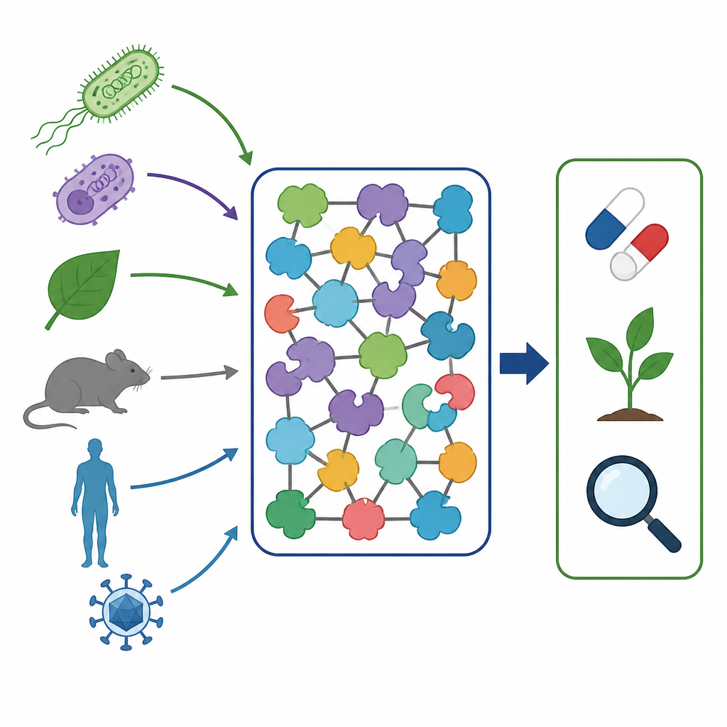 Figure 1. Comment les protéines, chez tous les êtres vivants, se combinent en complexes qui pilotent la santé, la maladie et l’évolution.