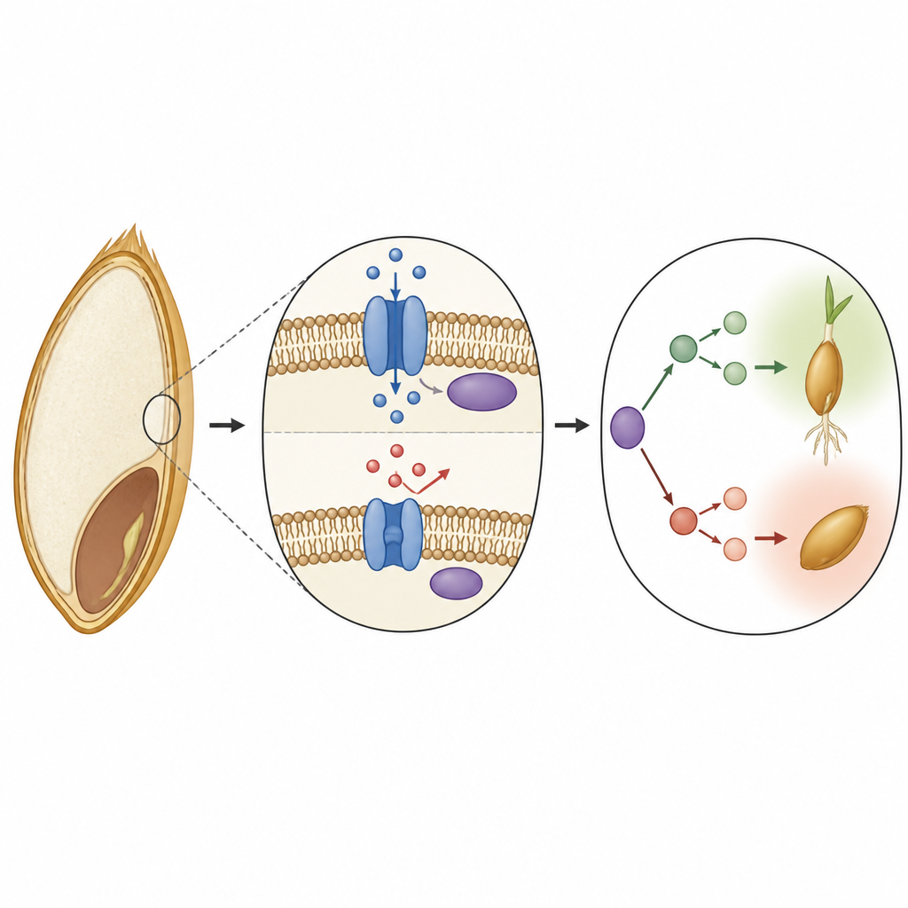 Figure 2. Wie ein winziges Calcium-Tor und seine Partnerproteine Weizensamen in Richtung Ruhe oder Keimung lenken.