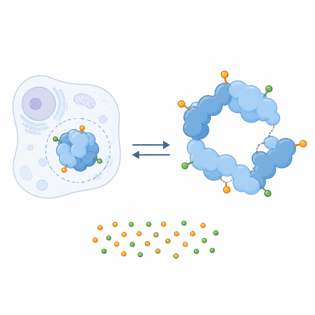Figure 1. Enzym bakteryjny działa jak oddychający balon — rozszerza się lub kurczy, kontrolując produkcję cegiełek DNA i RNA.