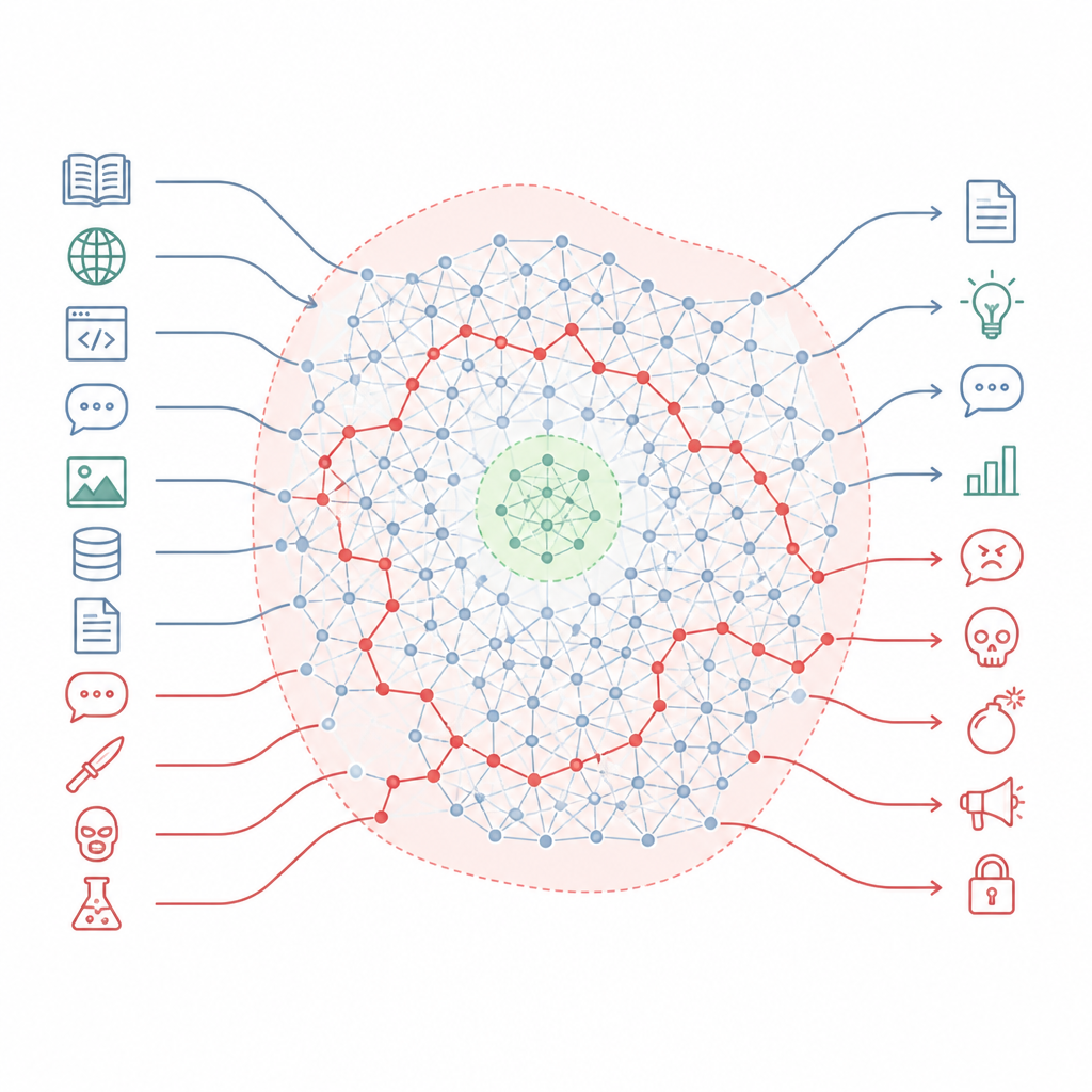 Figure 1. Chatbots alinhados mantêm know-how prejudicial oculto que pode contornar pequenas zonas de segurança quando os prompts mudam de estilo.