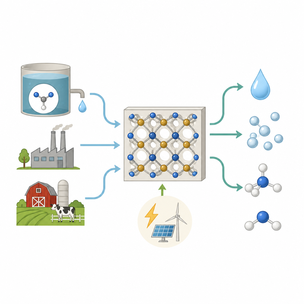 Figure 1. Trasformare le acque reflue ricche di urea in idrogeno e prodotti azotati utili utilizzando un catalizzatore solido auto‑adattante.