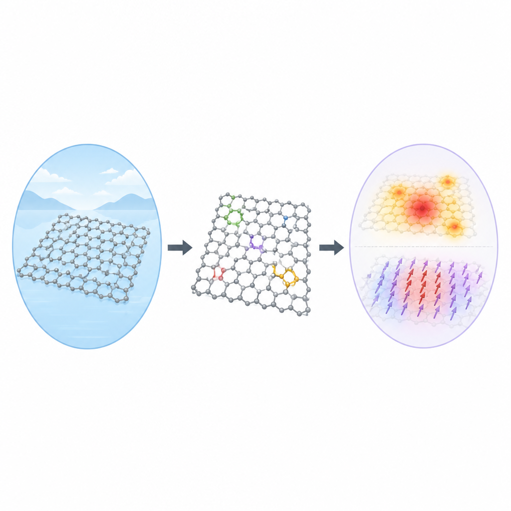 Figure 1. Comment de minuscules imperfections atomiques dans des cristaux ultrafins peuvent remodeler leurs propriétés électroniques et magnétiques.