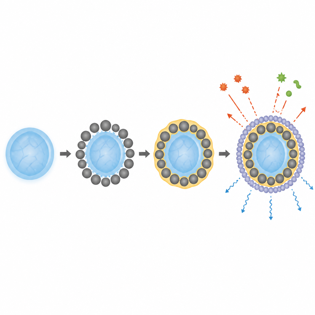 Figure 2. Particelle e strati oleosi formano un involucro compatto che blocca le perdite ma permette al gel di restare morbido all’interno.
